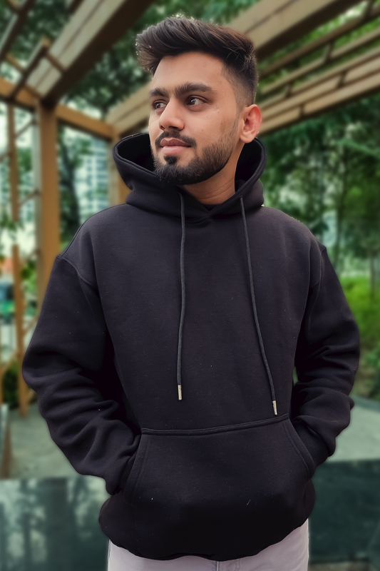 Drop Shoulder Oversized Fit Black Hoodie (Unisex)