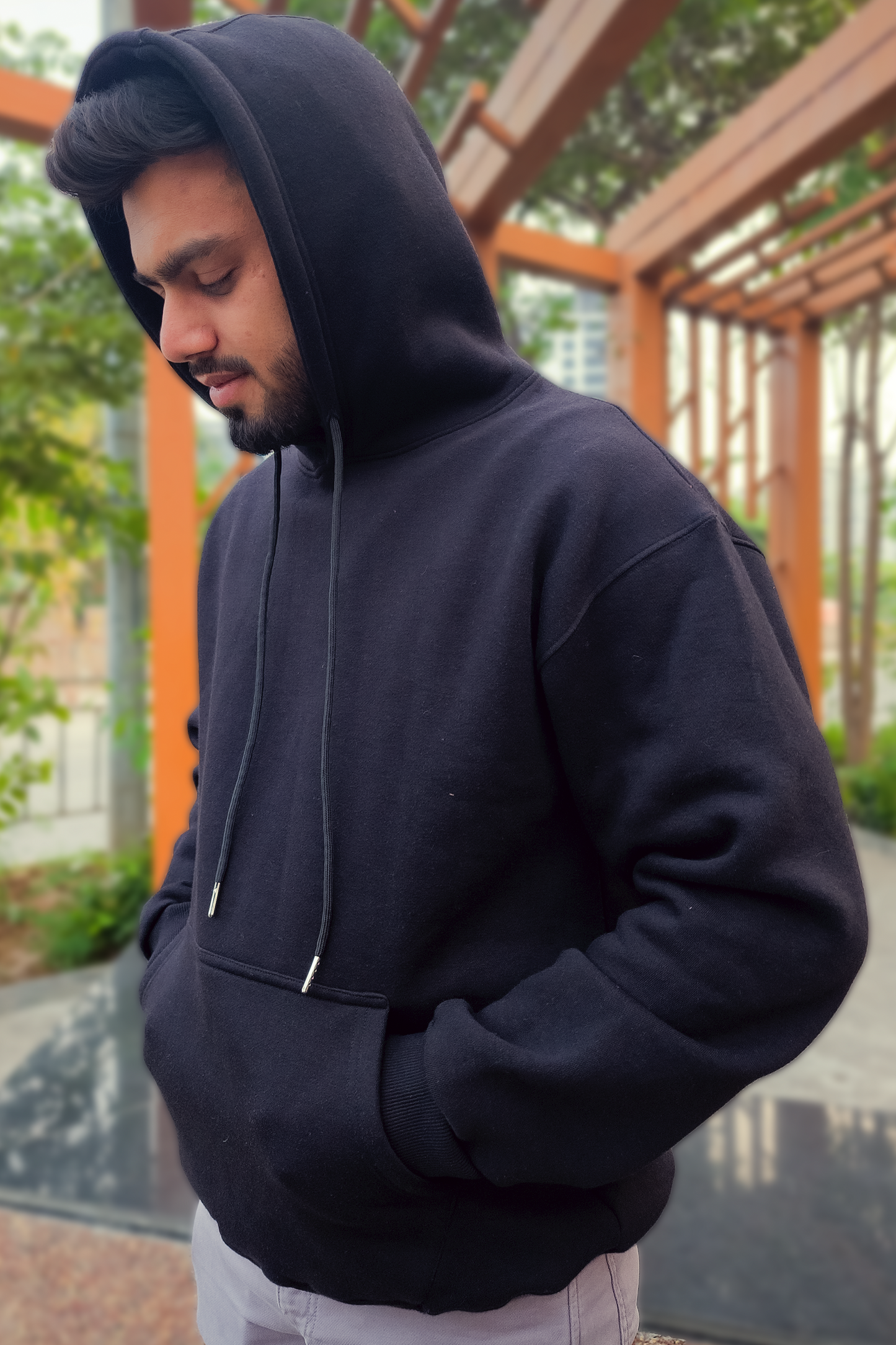 Drop Shoulder Oversized Fit Black Hoodie (Unisex)