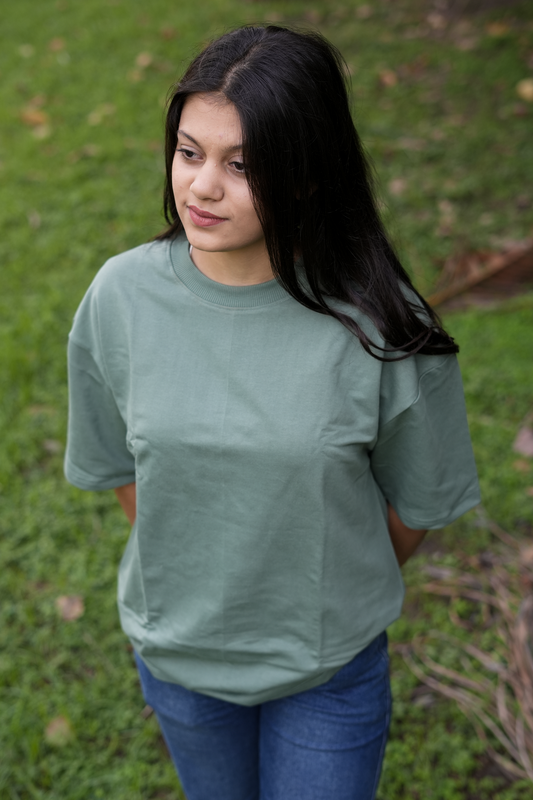 Plain Sage Green Ultra Soft Oversized Plain Sage Green THICK T-shirt (Unisex))